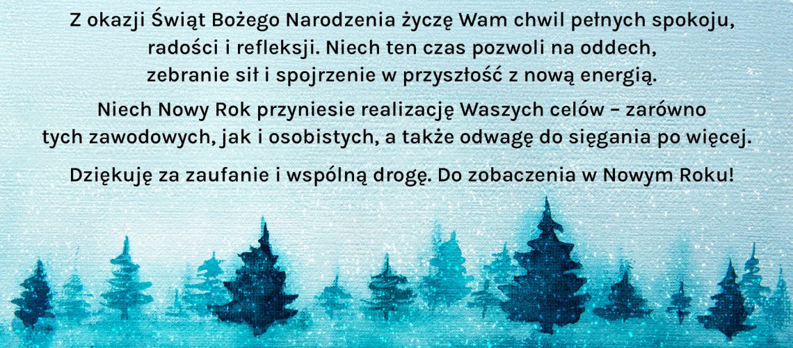 Blue Watercolor background texture with fir trees and space for text .